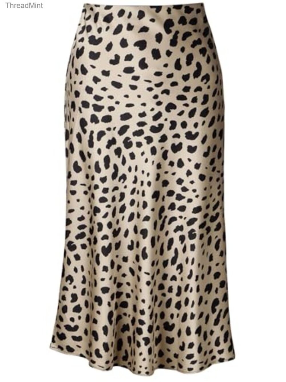 Women's Leopard Print Midi Skirt, High Waist Elastic Silk Satin A-Line